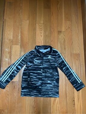 adidas Kids Black & Gray Striped Track Jacket with Mint Accents